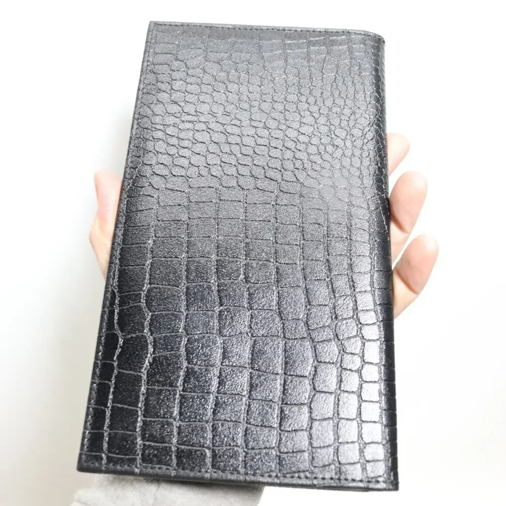Decasso Passport Wallet Folio Black Croc Embossed Leather Cards Docs